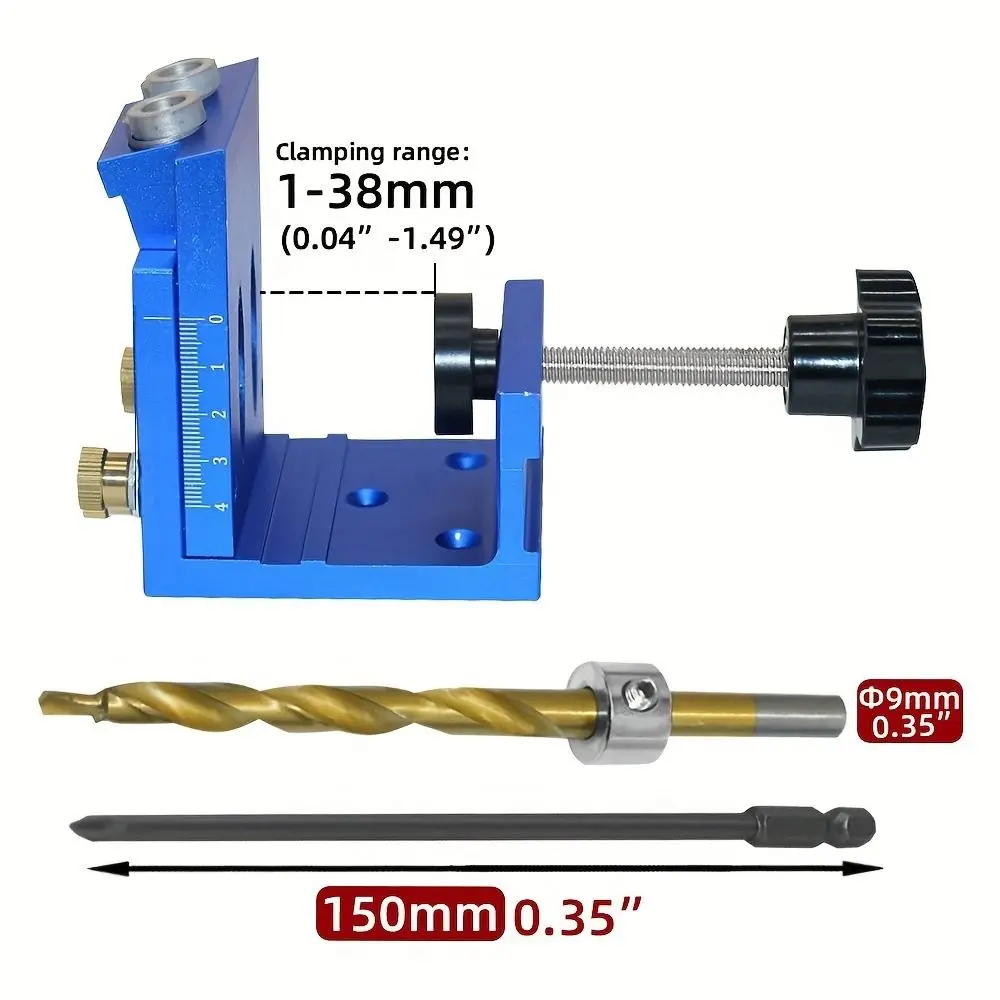 9mm Pocket Hole Jig Kit Precise Scale Wear-resistant Hole Drill Guide Dowel Jig Solid Rust-proof