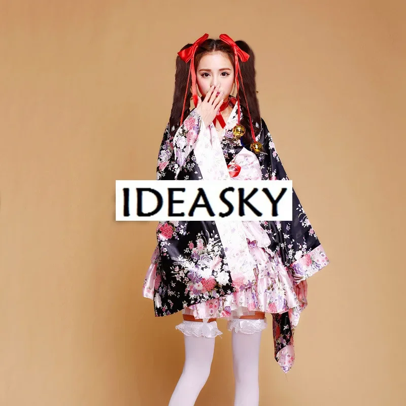 Kurzes Anime Cosplay japanischer Kimono Lolita Kostüm rote Frauen sexy Gothic Halloween Kostüme für Frauen Kleid plus Größe js2933