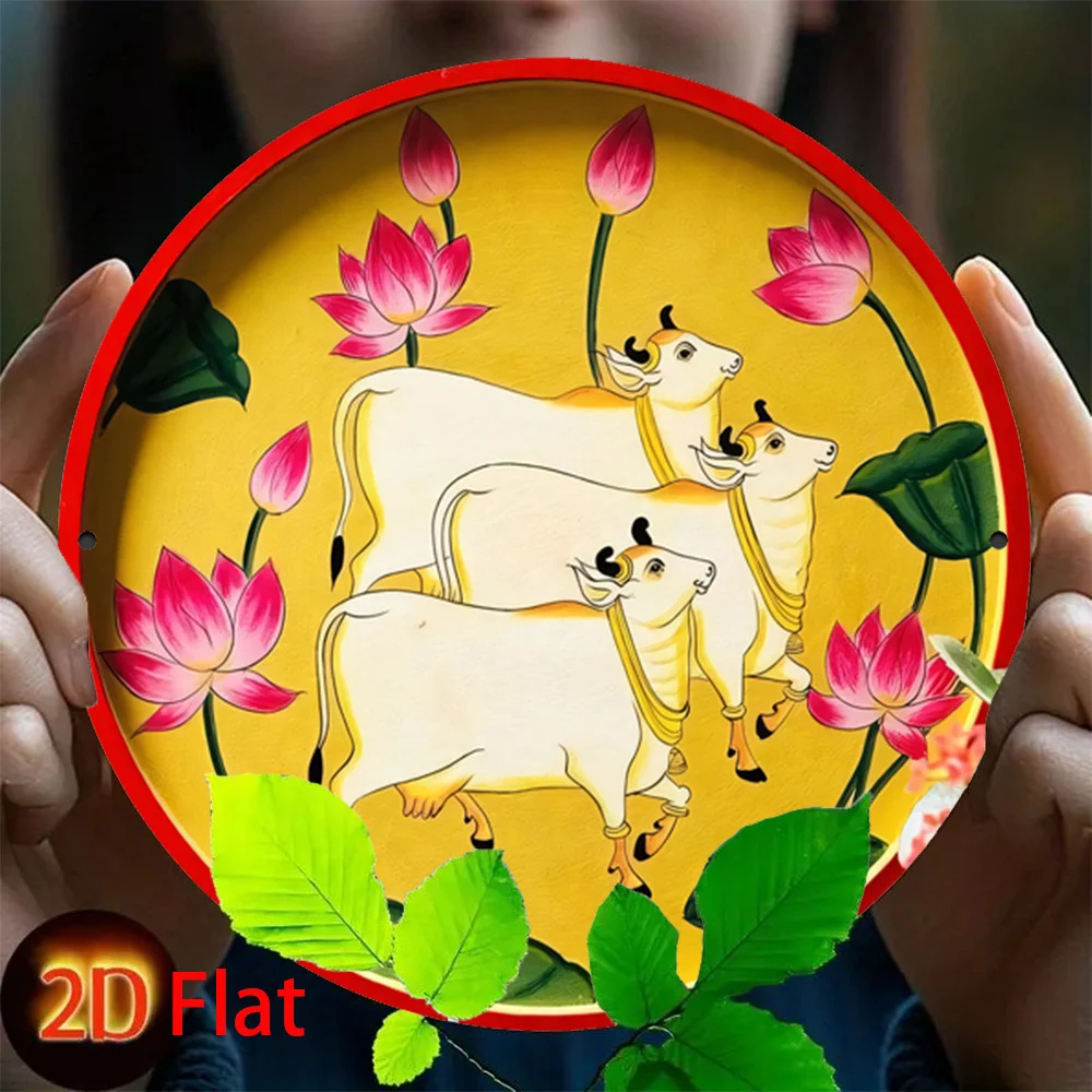 2D Flat, 1pc Vintage Indian Style Round Wooden Wall Decor Sign - Pre-Drilled Design, Suitable for Home, Wedding, Birthday Party,