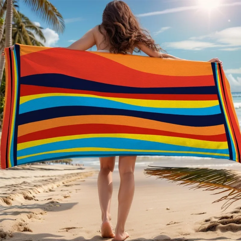 Colorful Wave Pattern Beach Towel Large Double Sized Bath Towel_voghion.com