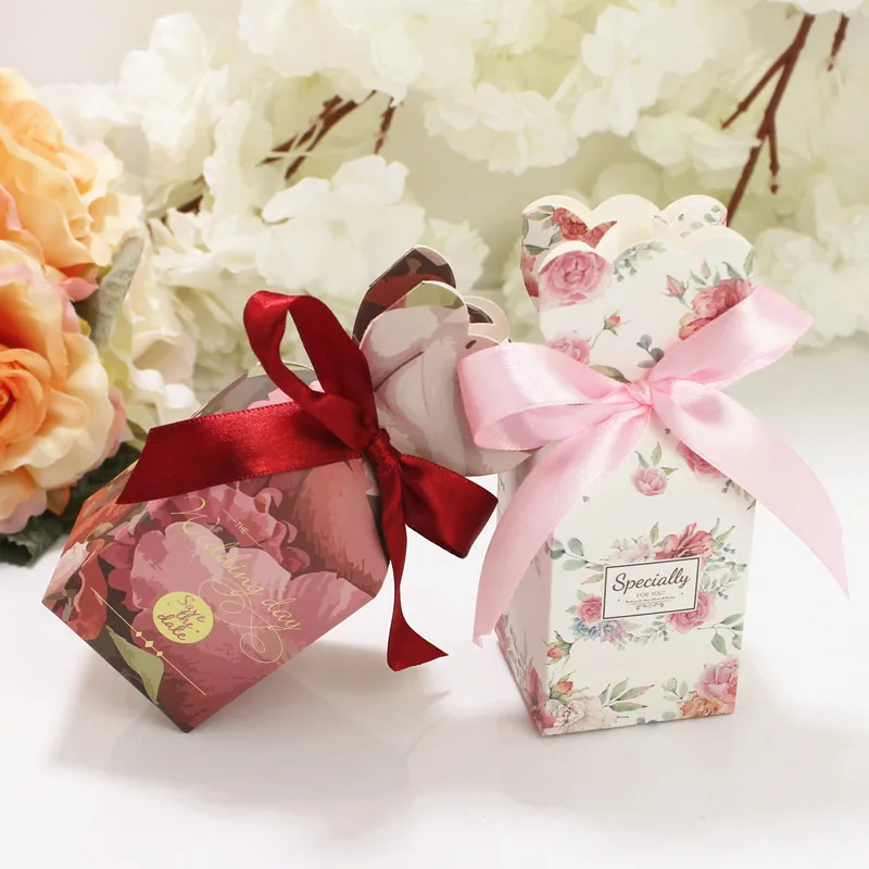 10/20/30Pcs Fishtail Vase Candy Box Floral Wedding Day Favor Gift Box Baby Packaging Bags With Ribbon Birthday Party Decoration