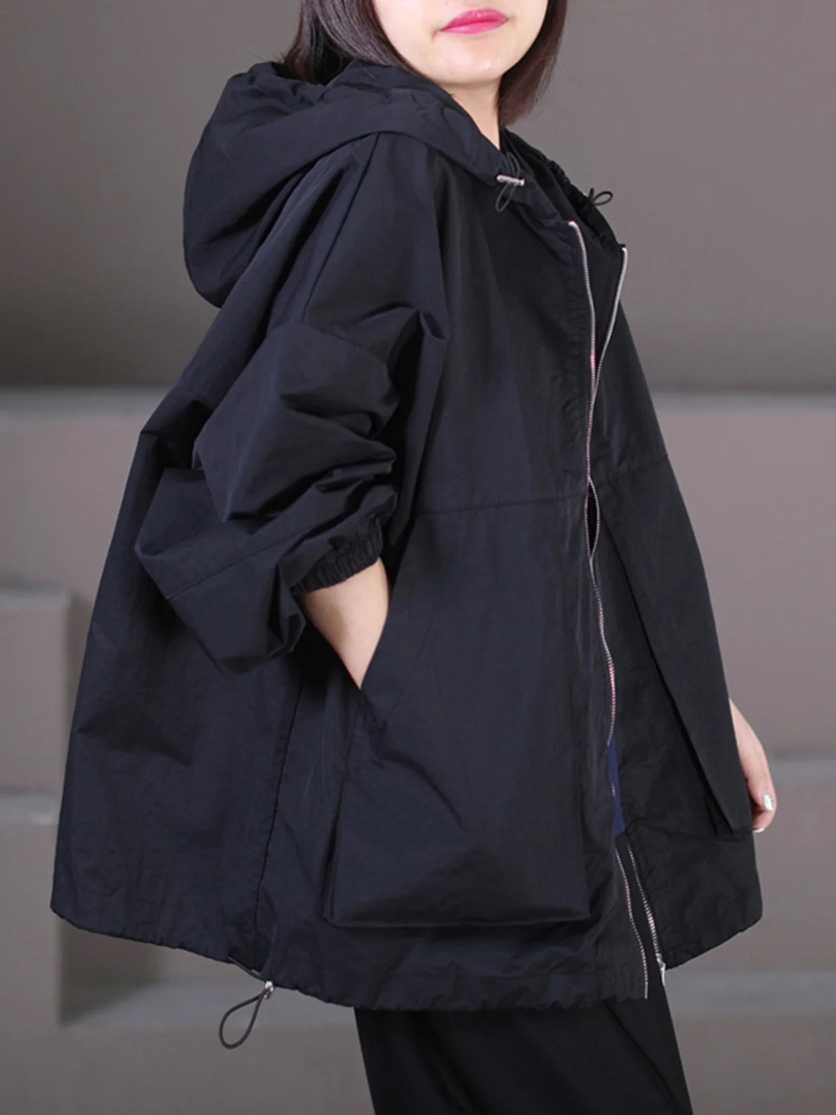 Loose Women's Spring Autumn Jaet Hooded Zipper Artistic Sle plus Size Coat Korean Version Small Size 2025 New Model