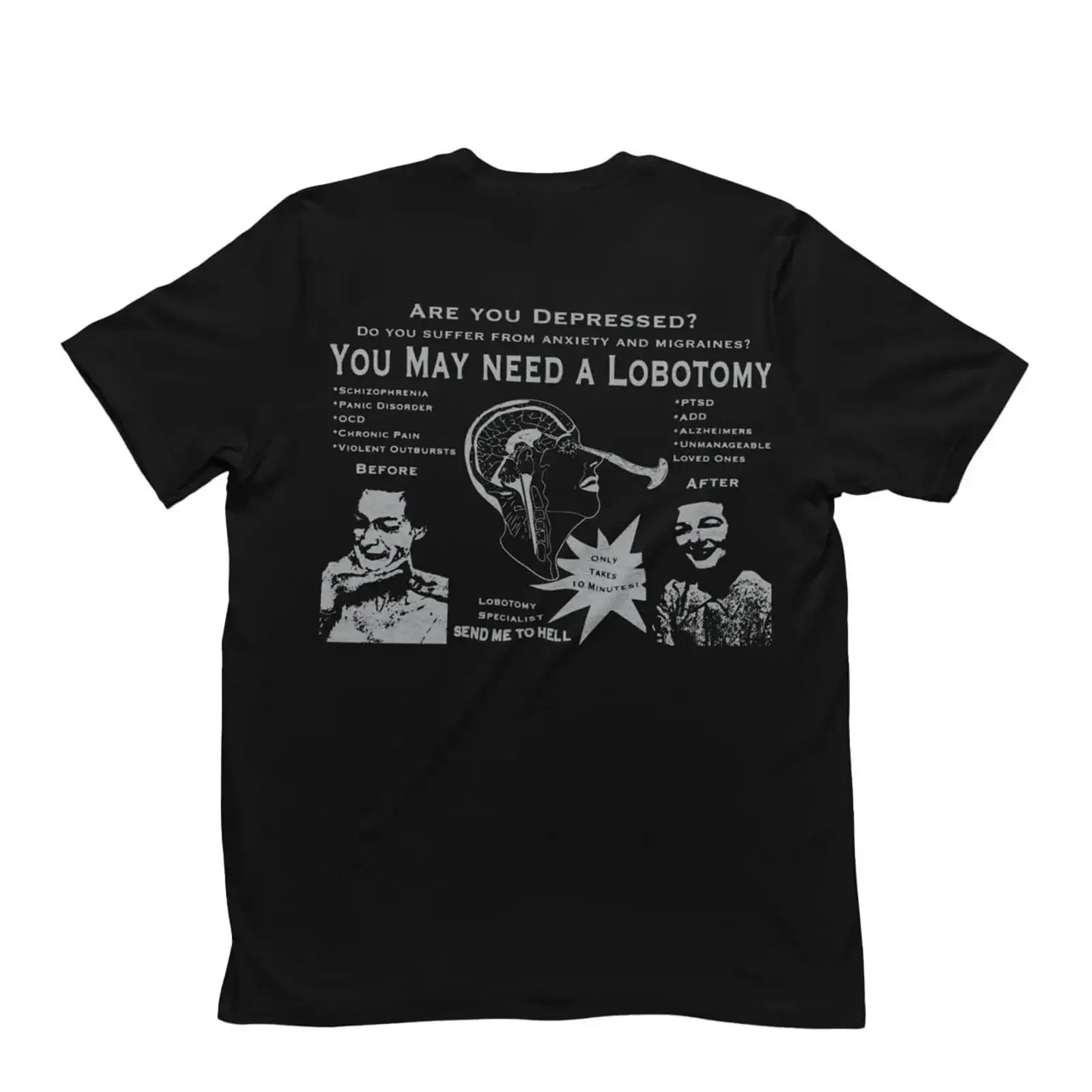 Sponsored Ad Send Me To Hell Lobotomy T Shirt vintage Washed homme Stylish designer clothes Comfortable Versatile Breathable