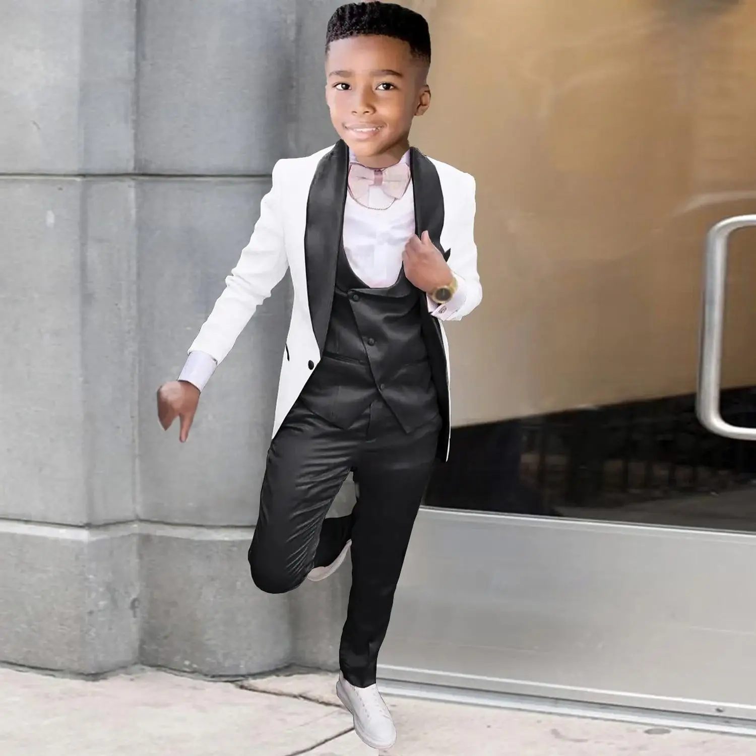 

Boys Suit Shawl Lapel 3 Pieces Jacket Vest Pants Splicing Formal Tuxedo Child Party Dress Wedding Set conjuntos de blazer