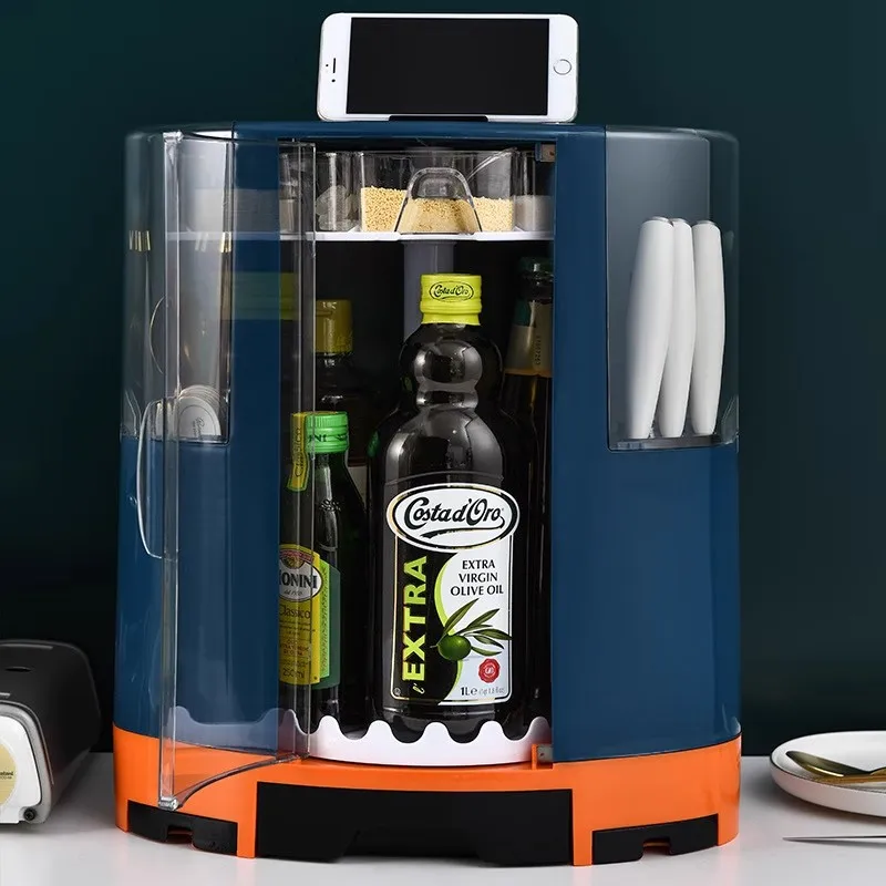 

Household kitchen multi-functional rotatable seasoning box with lid tableware knife storage rack