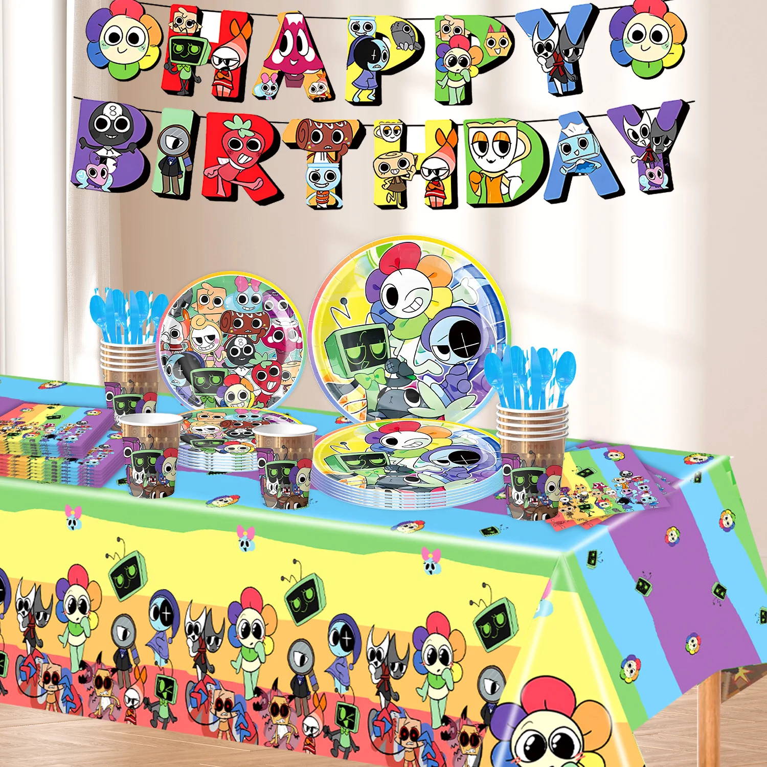 أدوات المائدة لتزيين حفلات أعياد الميلاد العالمية من كارتون داندي، أطباق مفرش المائدة، بالونات علوية للكيك، لعبة رعب، مستلزمات حفلات الأطفال #3