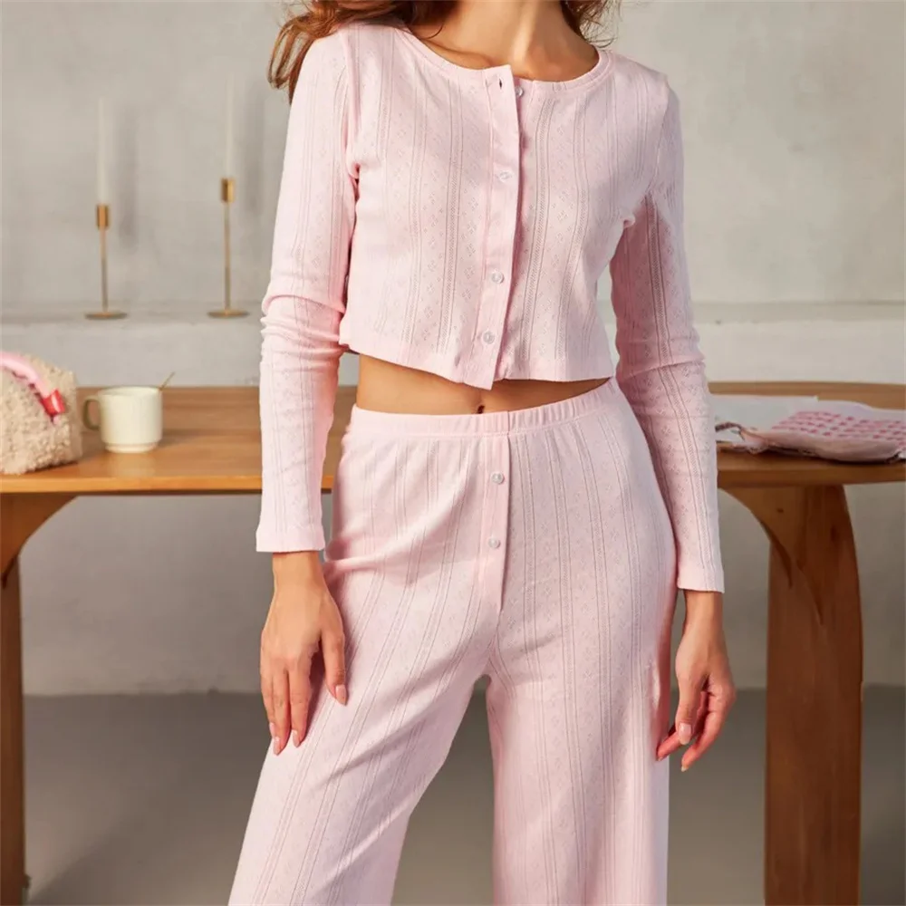 

Европейская мода, домашняя одежда, пижамный комплект, длинные брюки с длинными рукавами, сексуальные полые жаккардовые женские пижамы