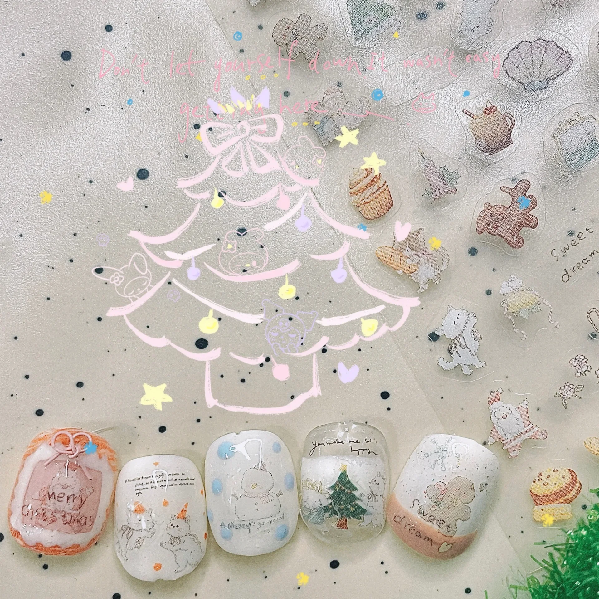 Hand-painted Style Nail Art Stickers Christmas Apple Lamb Circus Felt Doll