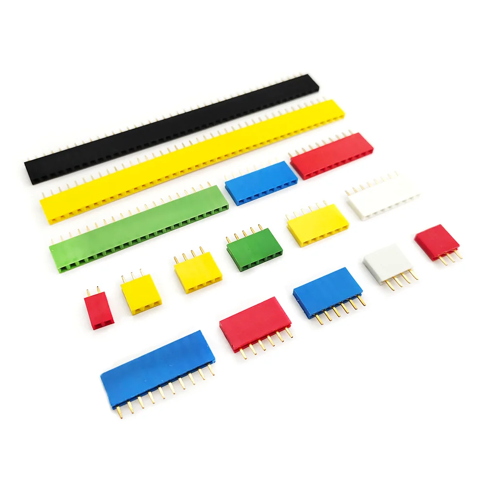 10PCS 2.54mm Single Row Female Pin Header Connector 2/3/4/6/8/10/16/40p Strip Pinheader PCB Board Colourful Socket For Arduino