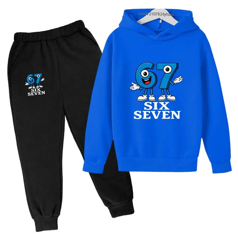 Lustiger Cartoon-Druck mit den Zahlen 6 und 7, Kinder-Freizeitanzug für Frühling und Herbst, 2-teilig: Hoodie + Jogginghose, Trainingsanzug für Jungen und Mädchen von 2-13 Jahren – Detail 3