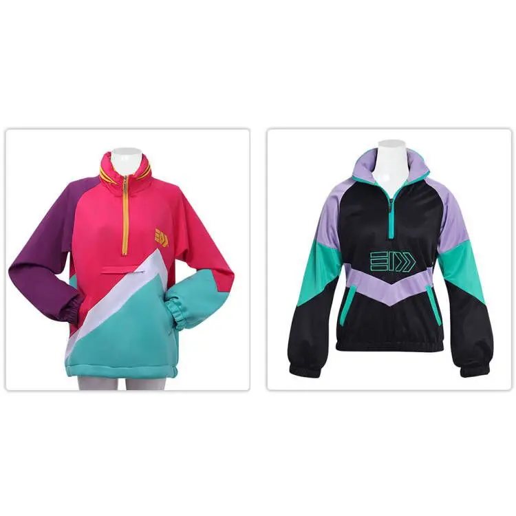 

Retro 90s Color Block Jacket - Half Zip Windbreaker with Purple, Teal & Pink Accents for Cosplay & Themed Parties