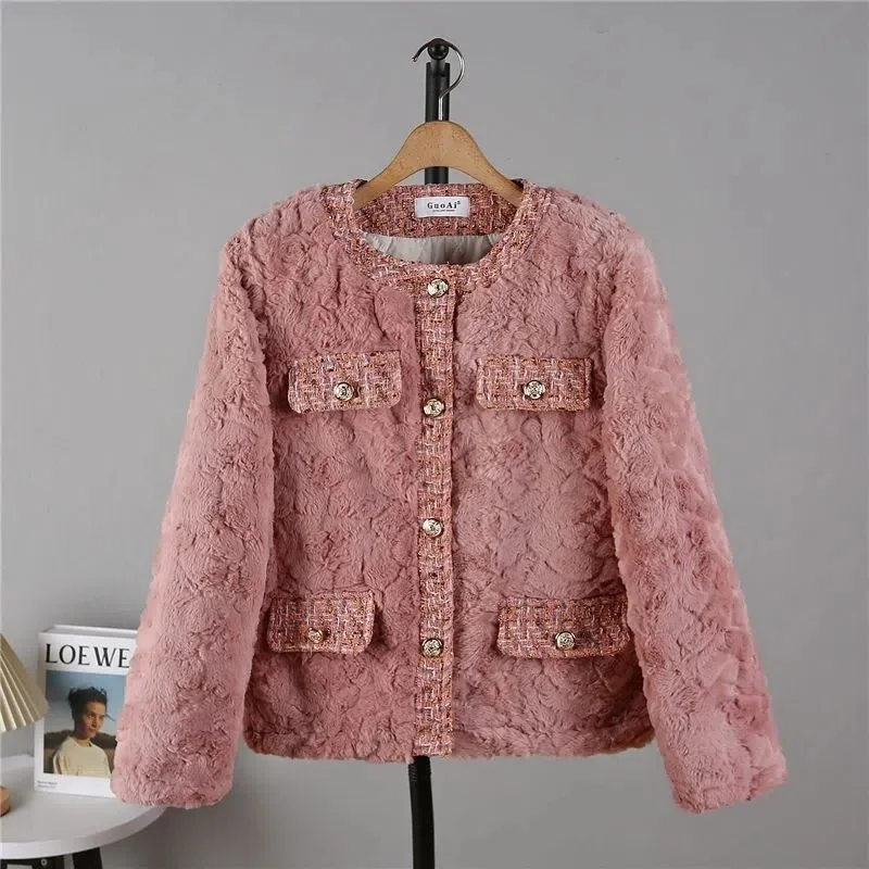 Rabbit Women Faux Fur Coat New Short Style Young Fashion Thickened Wool Female Winter Jacket