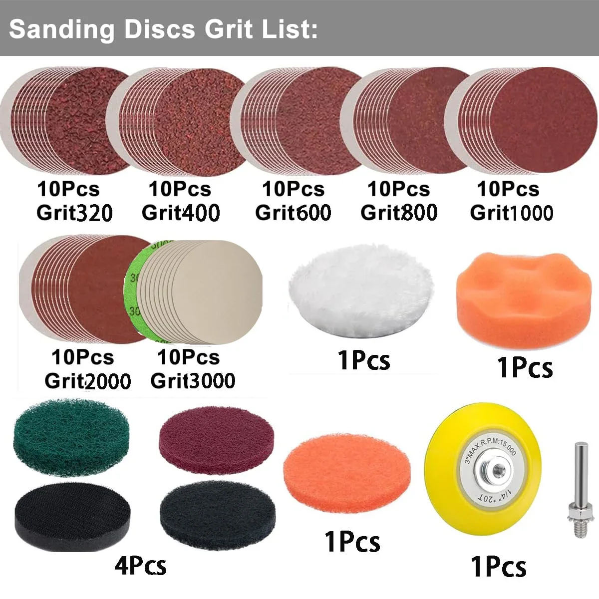 3 Inch Car Headlight Restoration Kit 78 Pcs Hook and Loop Sandpaper Buffing Pads with Rotary Tools Universal for all Type of Car - Image 2