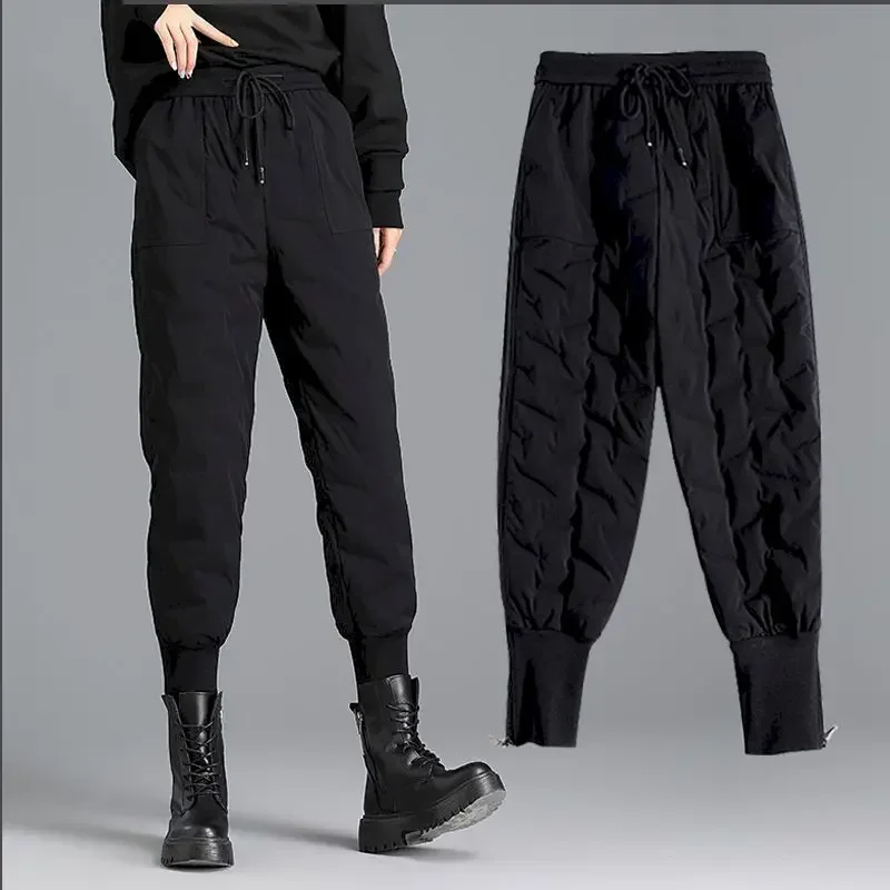 

2024 Autumn Winter New Cotton Trousers Women's Men Outer Wear Fashion High Waist Large Size Velvet Thick Loose Casual Warm Pants