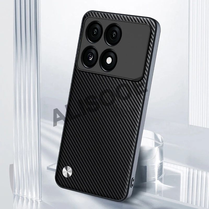 Funda for POCO F6 Pro 5G Case Luxury Carbon Fiber Texture PU-Leather Protection Cover for Xiaomi POCO F6 Capa