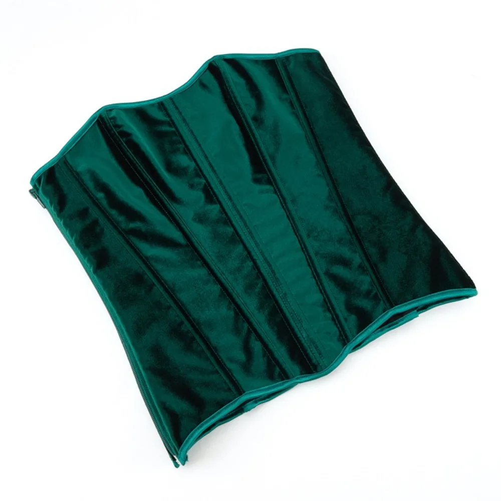 

Vintage Victorian Corset Top Sexy Women blackish green Velvet Side Zipper Korset Bustier Gothic Lace-up Corselet Lingerie