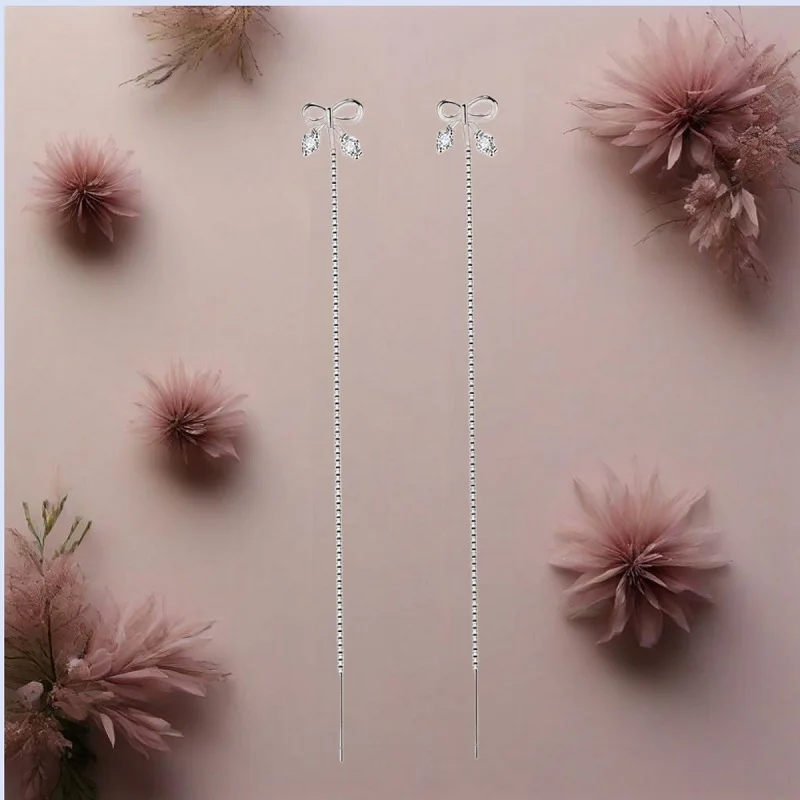 

Cute 925 Sterling Silver Bowknot Crystal Zircon Ear Wire Drop Earrings For Women Girls Anniversary Party Fashion Jewelry Gifts