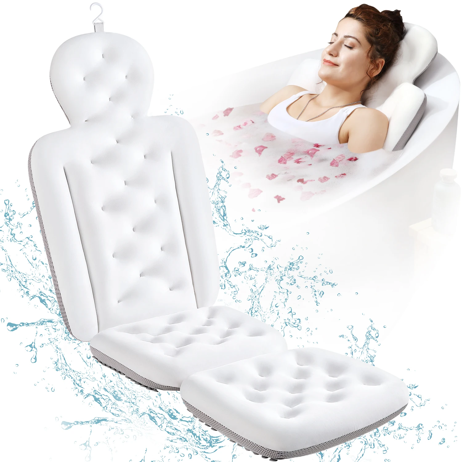

Full Body Bath Pillow Thick Bathtub Cushion Luxury Spa Tub Mat Headrest Neck Back Support White 51x16