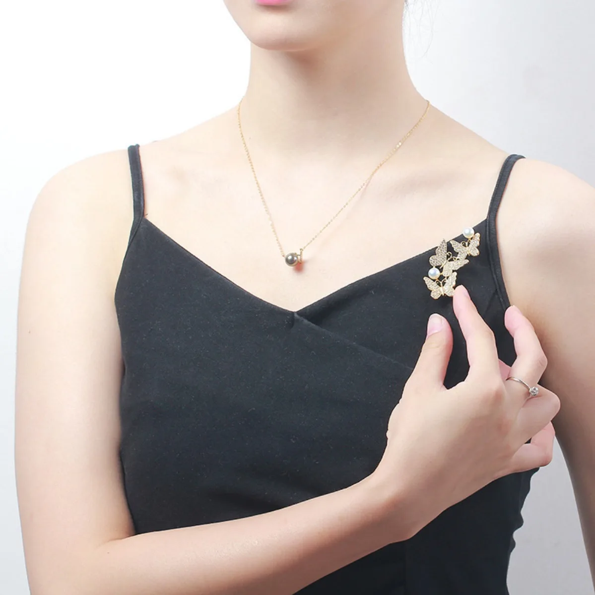 Brass Gold Plated Triple Butterfly Brooch Setting, Micro Pave Zircon Pin, DIY Pearl Corsage Jewelry Making