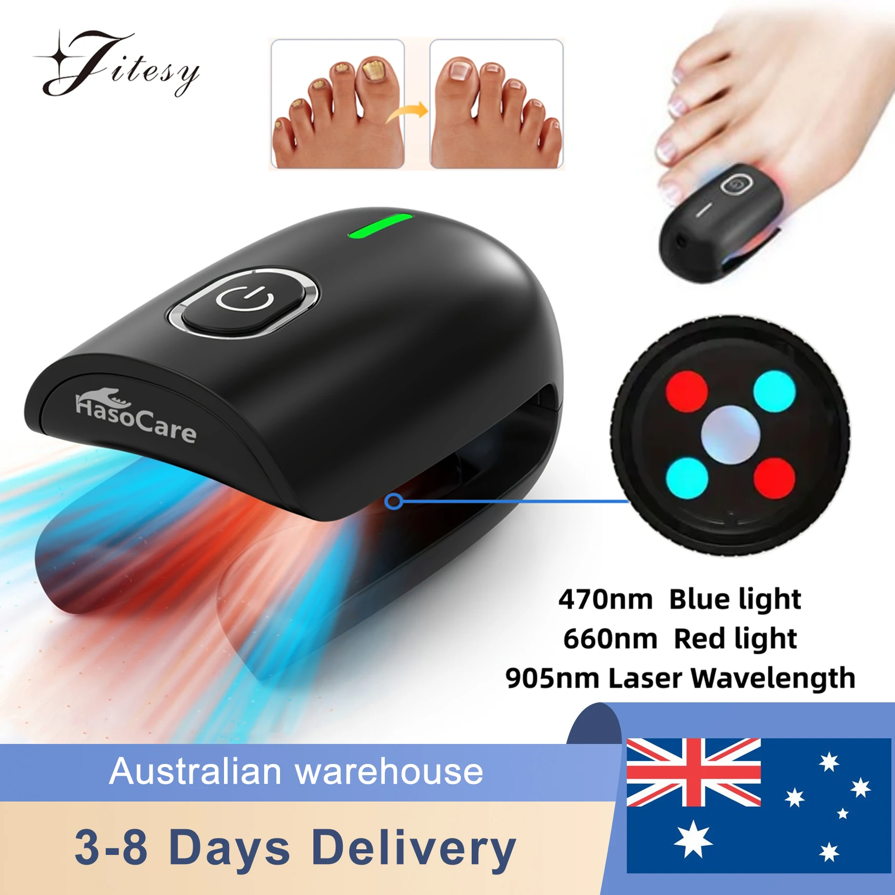 Nail Fungus Laser Device 470nm Blue Light&660nm Red Light&905nm Laser Wavelength USB Charge Antifungal Nail Treatment Nail Salon