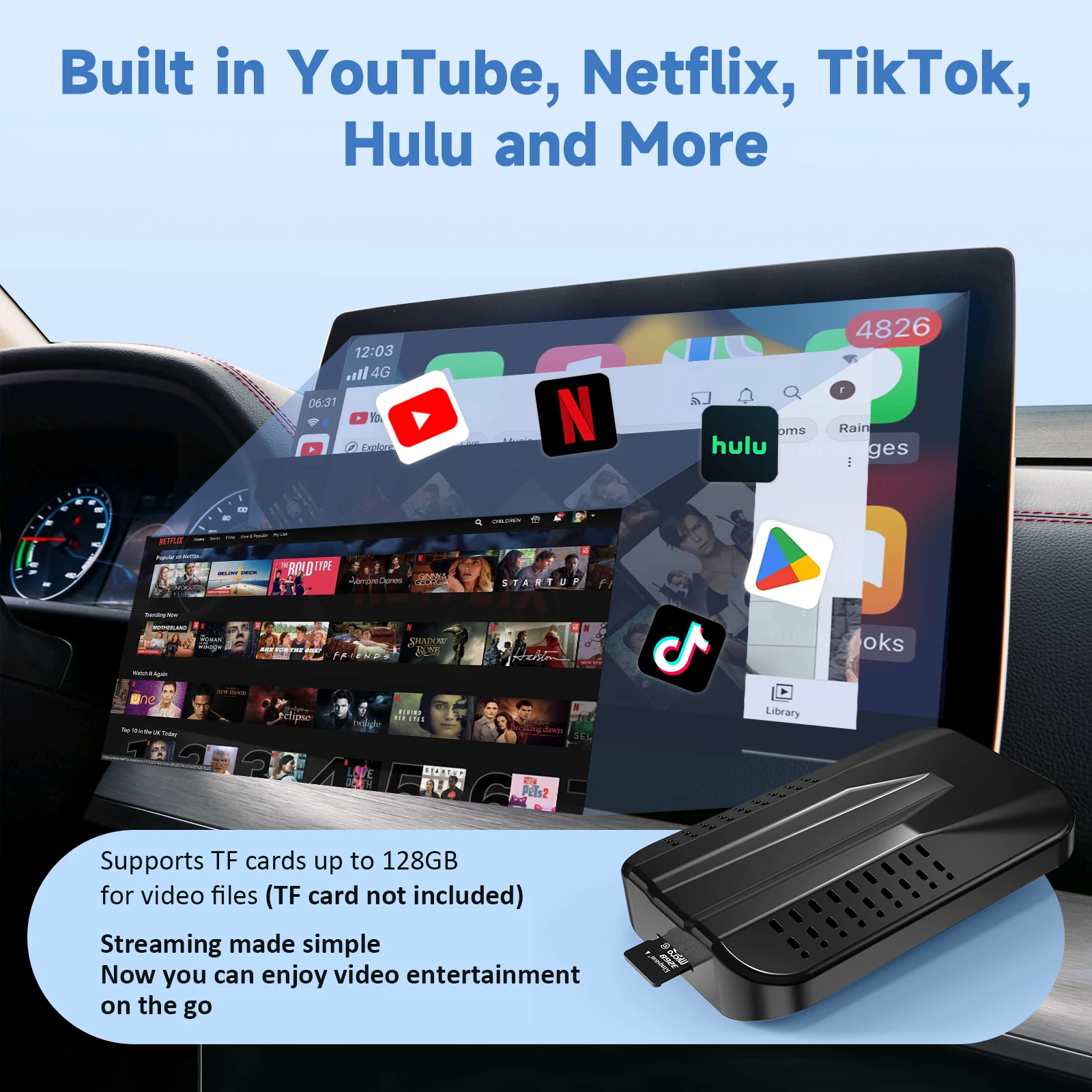 C9SE CarPlay Ai Box Wired To Wireless Connection 5 in1 Adapter Carplay&Android Auto&Mirror Projection With Netflix Youtub Tiktok