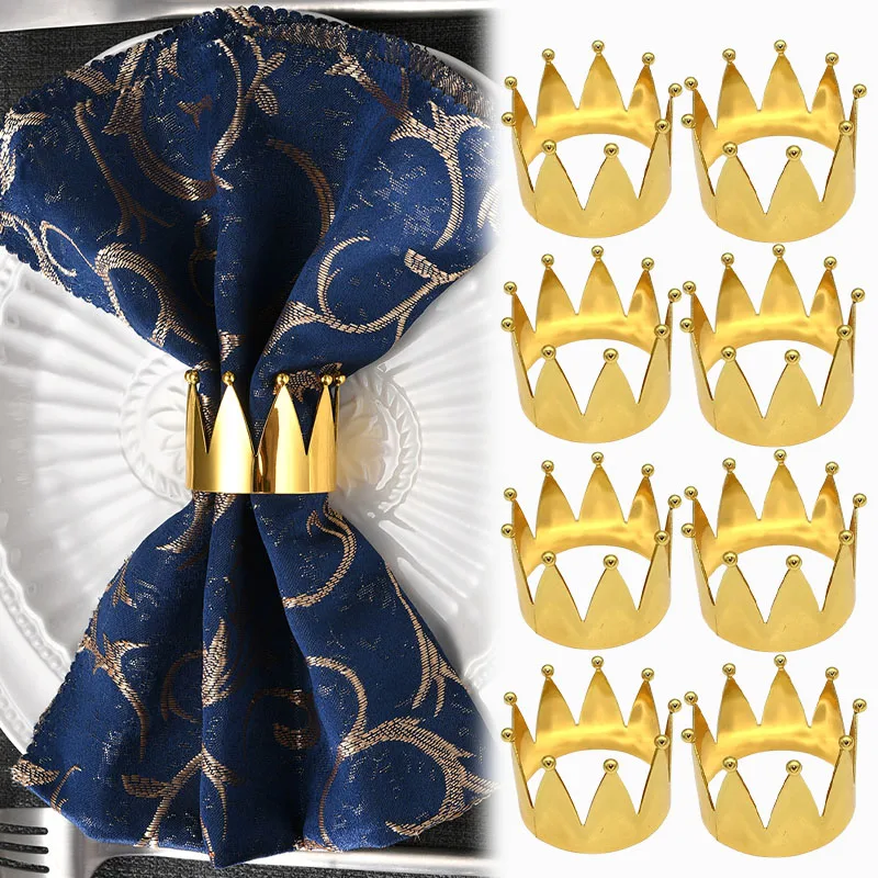 1-24PCS Crown Design Gold Napkin Rings Metal Napkin Holders for Wedding Banquet Hotel Tableware Decor Party Supplies