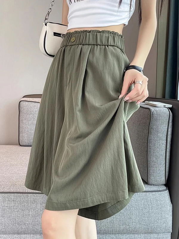 Ice Silk Thin Wide Leg Short Pants Women Summer New Loose Casual Five-Quarter Pants High Waist Slimming Sports Pants