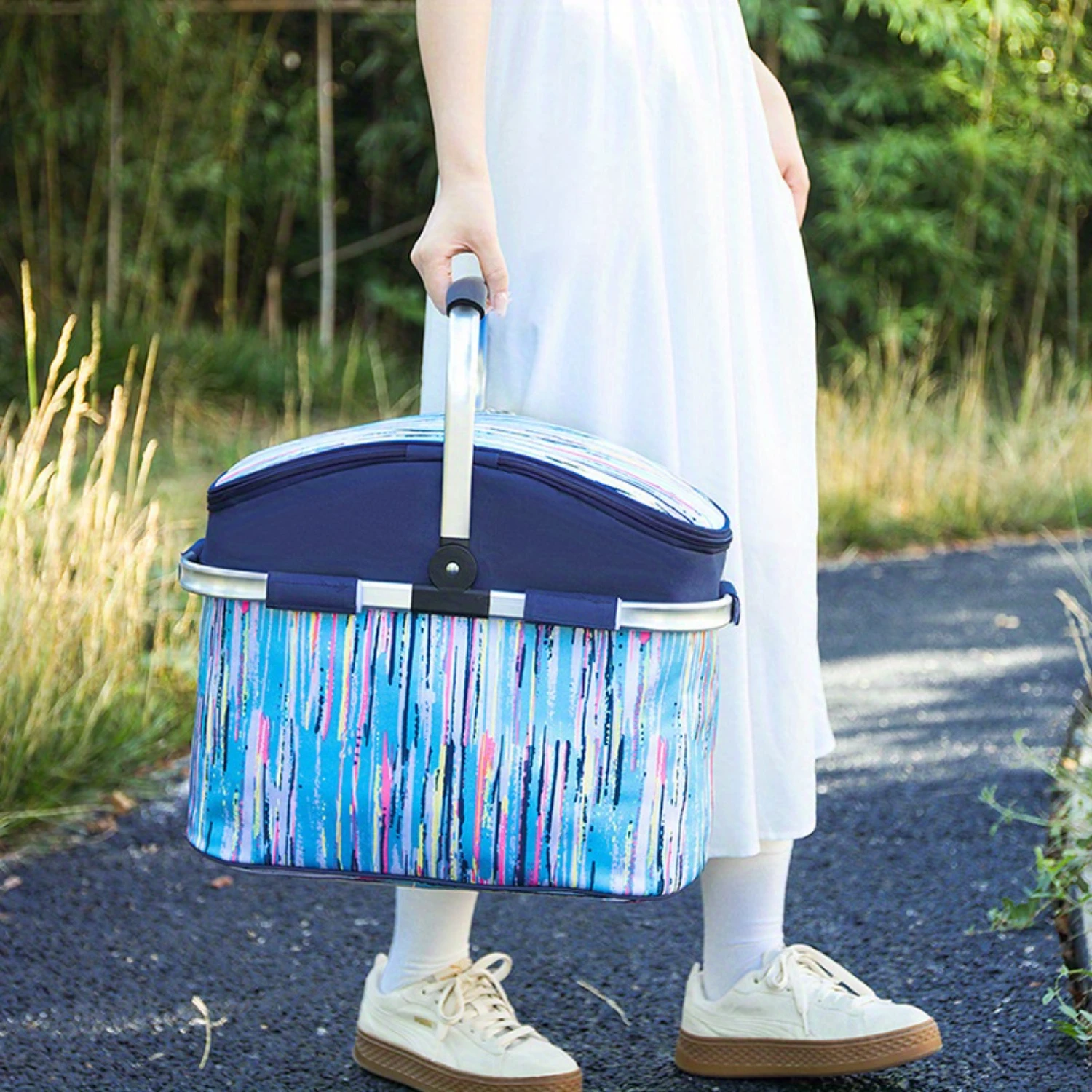 

6.87gal Insulated Picnic Basket - Waterproof, Leakproof & Collapsible with Aluminum Handle for Travel, Includes Free Foldable Gr