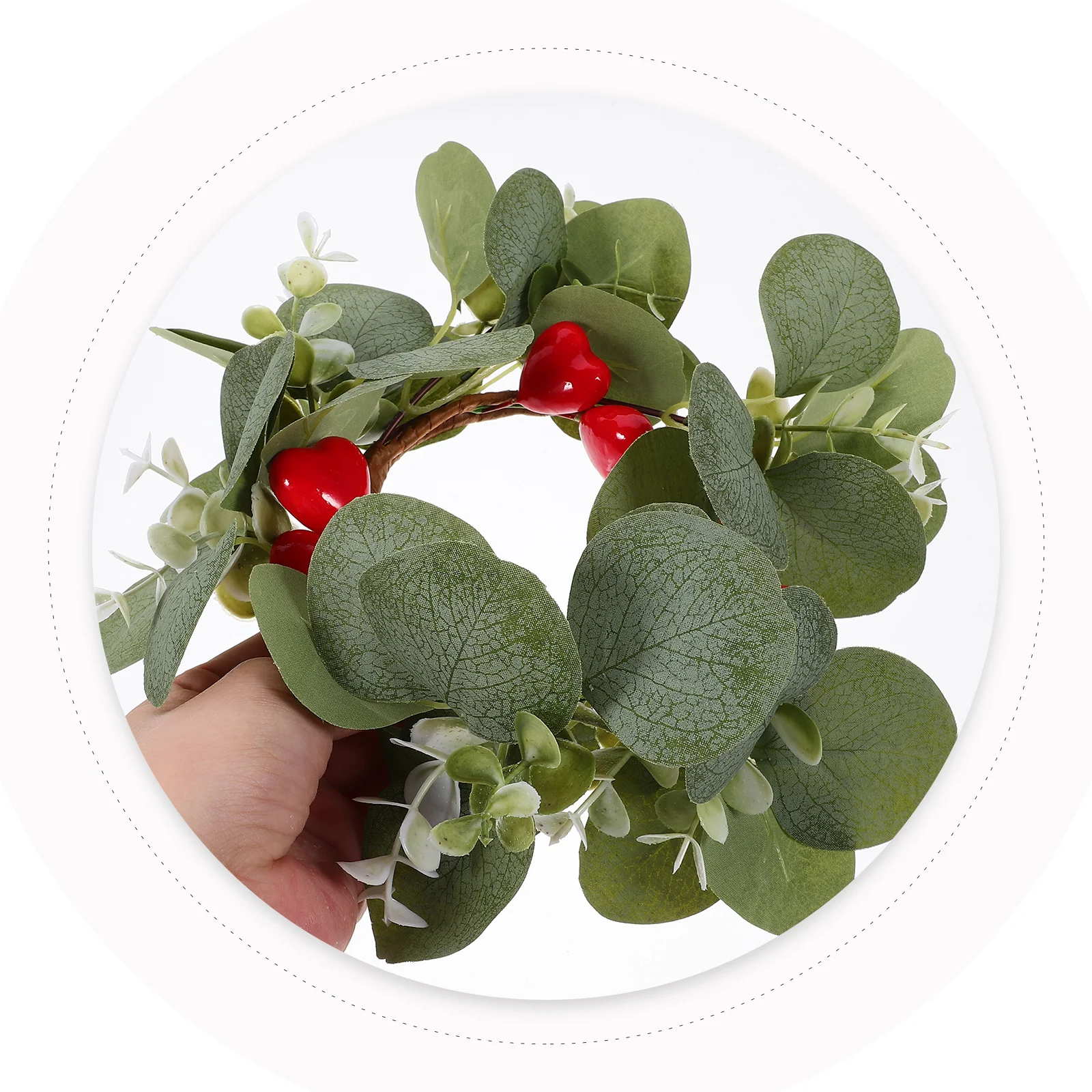 

2Pcs Artificial Leaf Rings Eucalyptus Heart Wreaths Valentine's Day Wedding Table Centerpiece Decoration