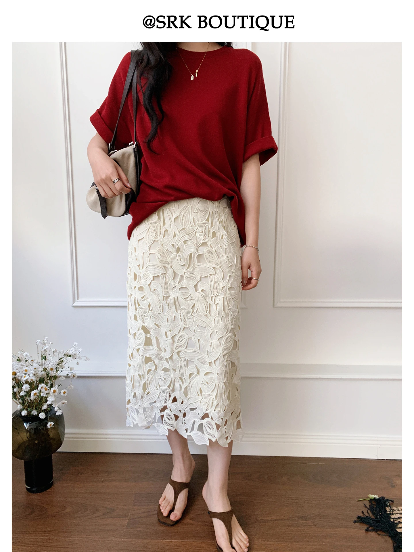 

Юбка SRK с нежной вышивкой, прямая, с завышенной талией, из полиэстера, дышащая, комфортная, женская, премиум-качество