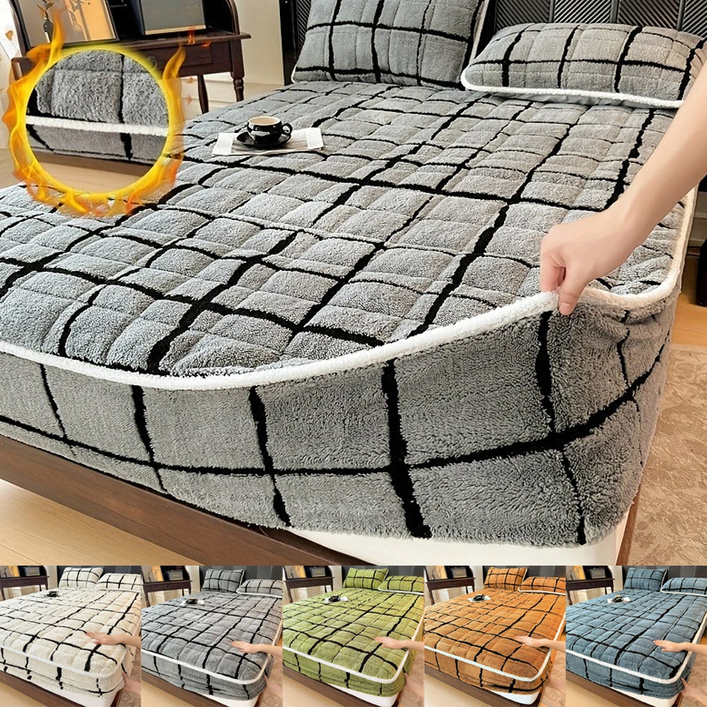 

Fully Wrapped AntiSlip Mattress Protect Cover Milk Velvet Warm Bed Cover Soft Comfortable Elastic Fitted Sheet for Bedroom 침대시트