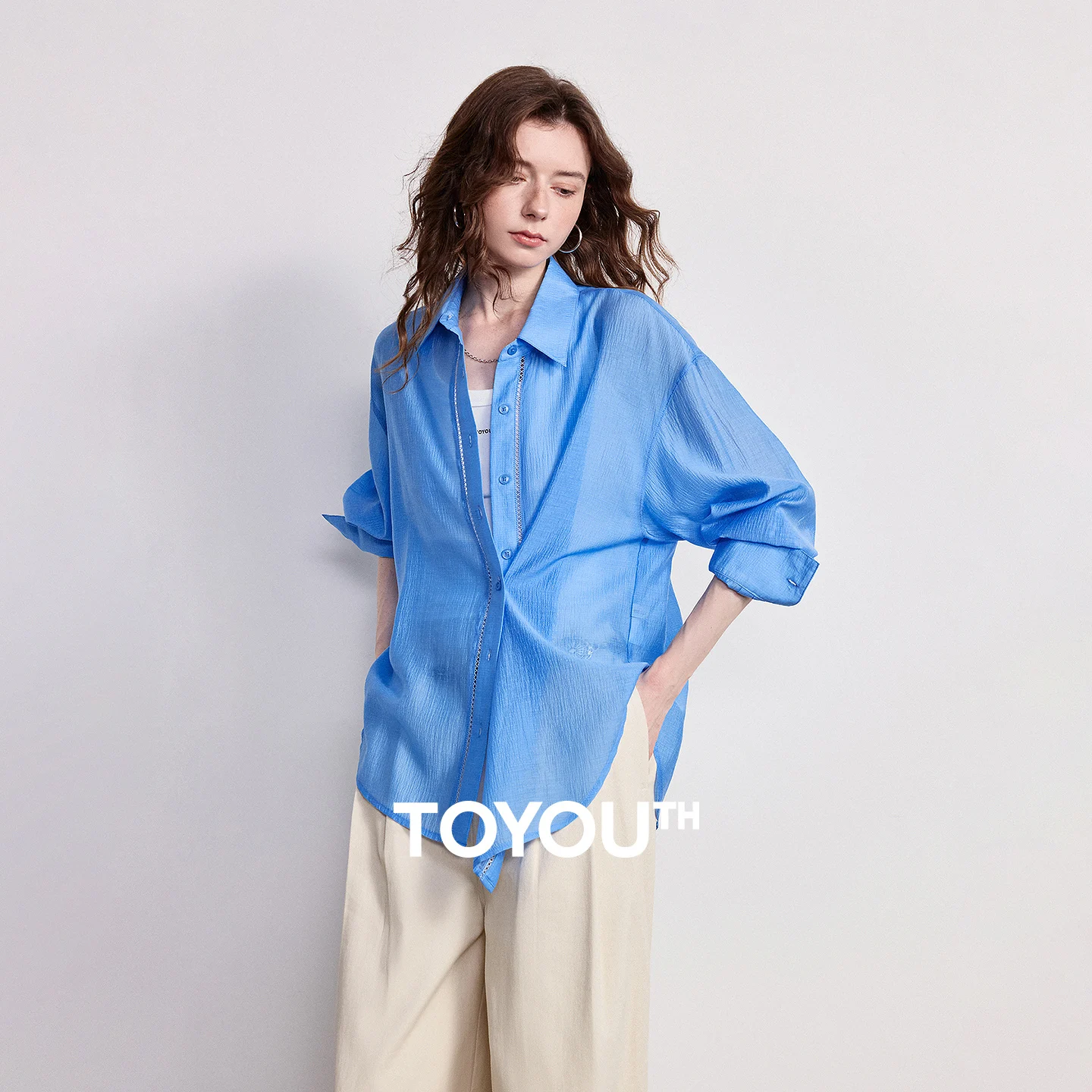 

Женская рубашка TOYOUTH 2026: Новинка Весны, из лиоцелла и ацетата, для отпуска и повседневной носки