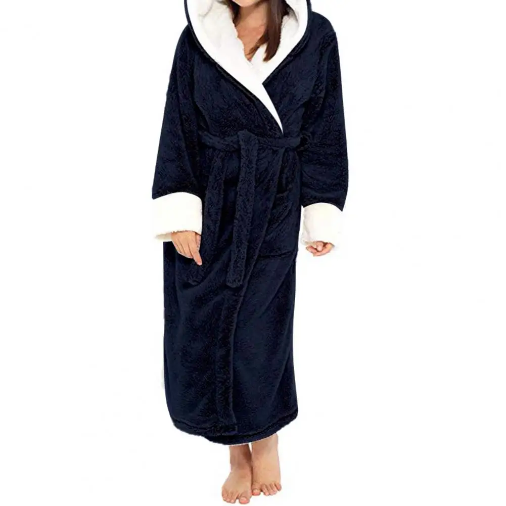 Fleece Women Nightgown Thicken Hooded Plush Warm Woemn Bathrobe Loose Tight Waist Velvet Twisted Thermal Homewear Winter Nightie