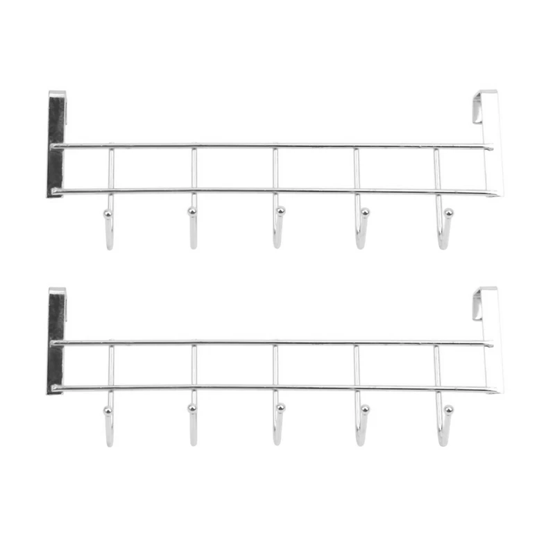 Cintre à boucle pour manteau et serviette de maison, 2x5 crochets au-dessus de la porte, étagère de support T1, argent, HOKitchen