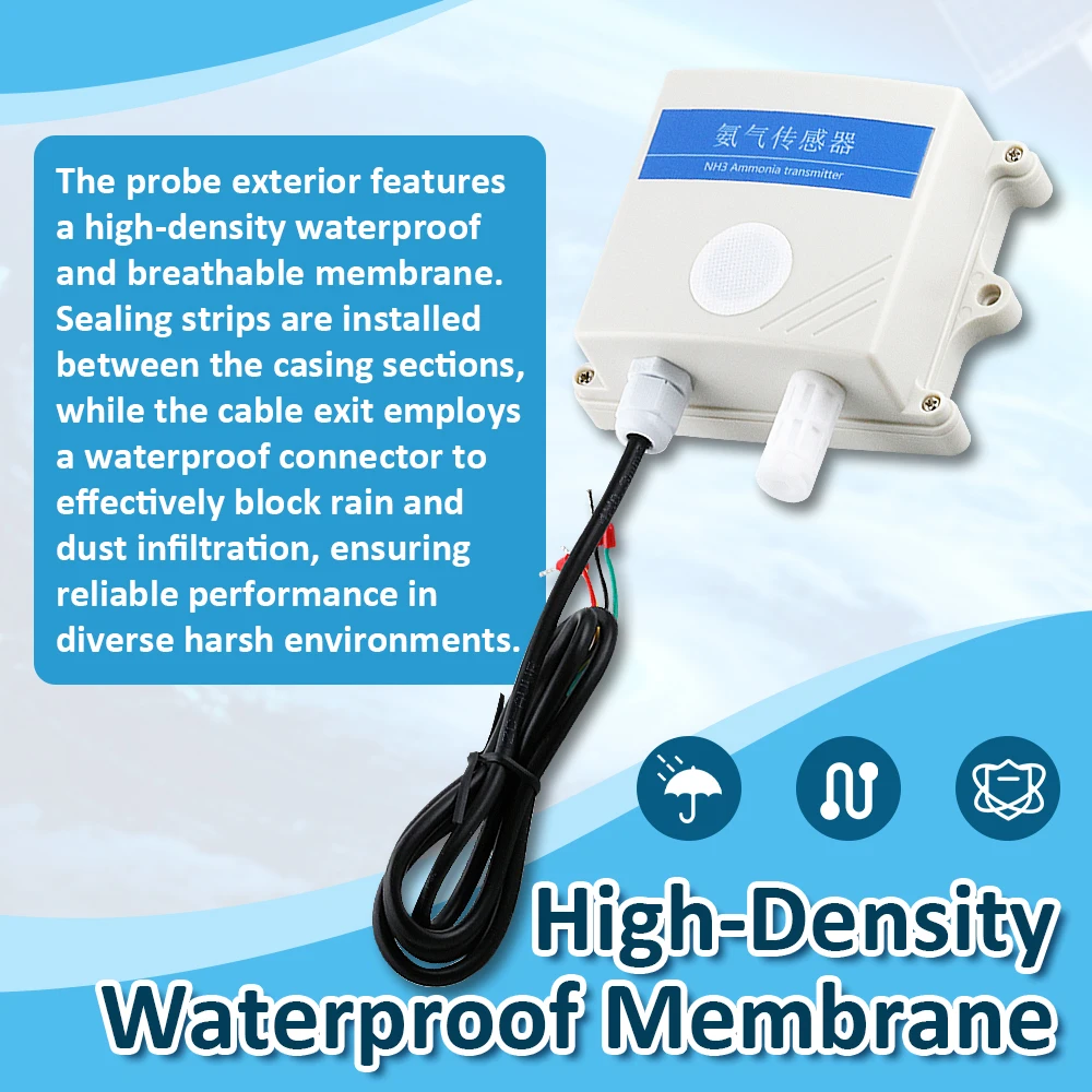 Ammonia Gas Sensor NH3 Concentration Detection 20ppm 100ppm 500ppm Output RS485 4-20mA 0-5V 0-10V High Precision Detector