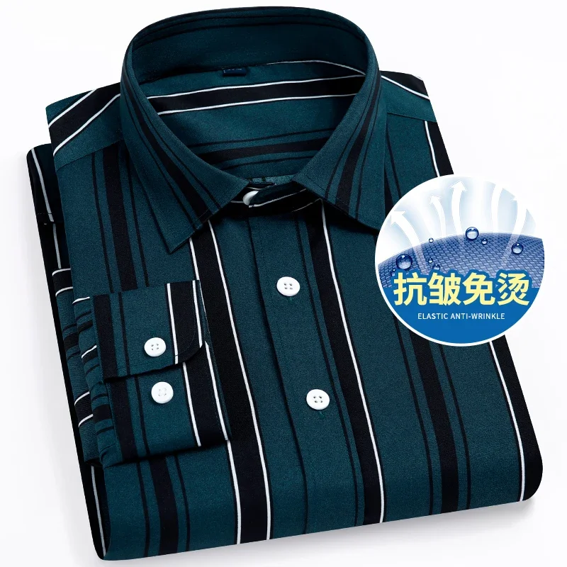 Men\'s Long Sleeve Casual Shirts No Iron Striped Button Up Square Collar Soft Skin New Style Daily Business Dress Shirts Clothing