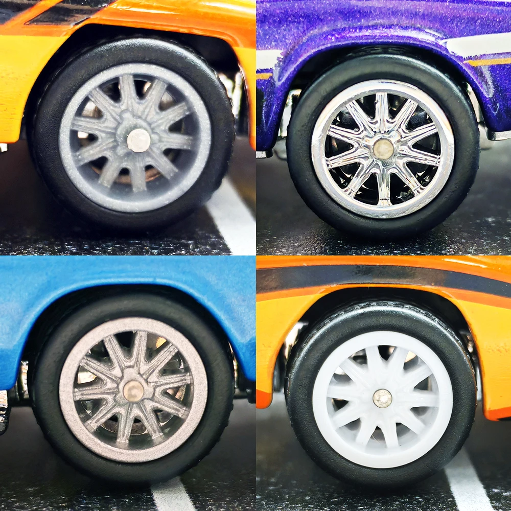 1/64 Front small and Rear Big Wheels with Detachable Rubber Tires for Model Cars Refiting Parts for Hotwheels (for 5 Cars)