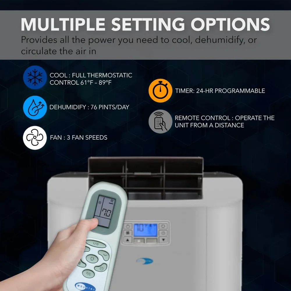 12,000 (7,000 BTU sacc) เครื่องลดความชื้นเครื่องปรับอากาศพกพาถุงเท้าคู่ชั้นยอดพัดลมและถุงเก็บของสูงถึง400ตารางฟุตสีเทา