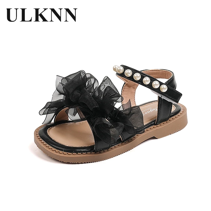 

Girls' beige Sandals 2024 Summer Fashion Baby beaded Princess Sandals Kids' mesh peeptoe beach shoes