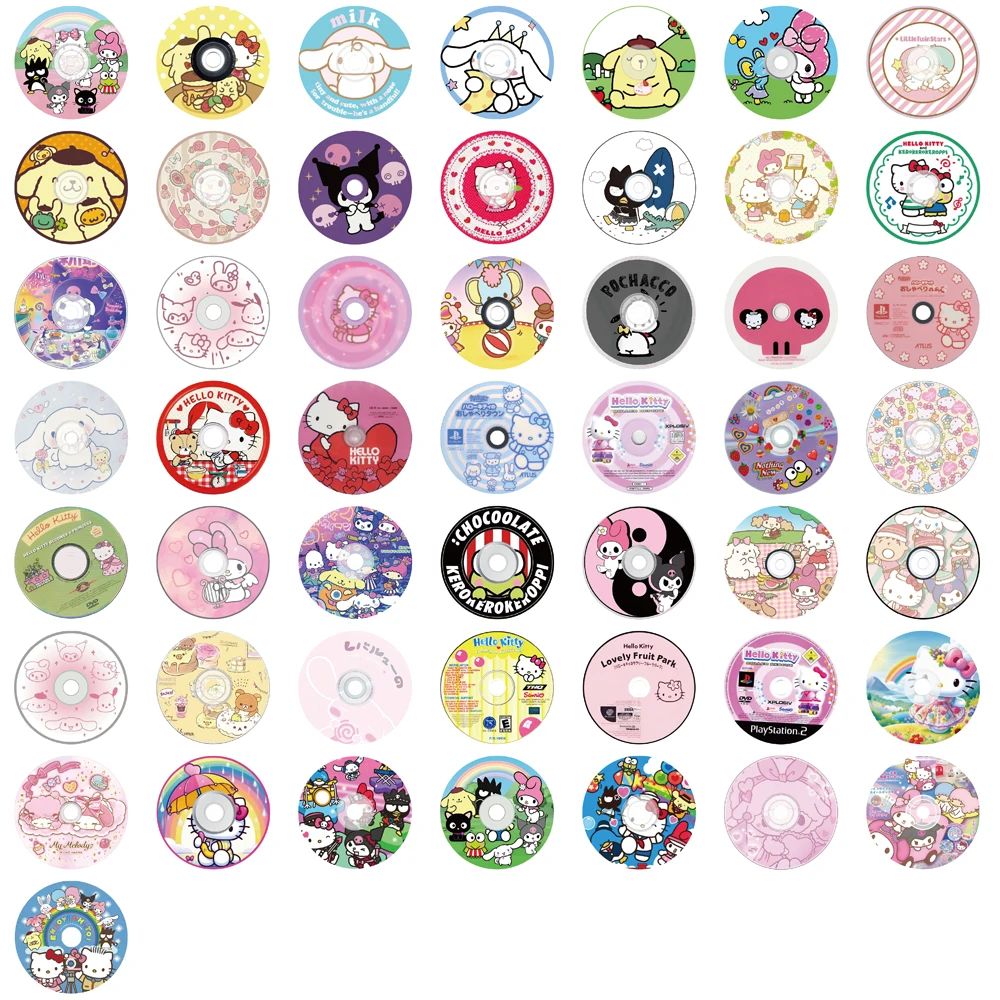 50PCS Sanrio CD Sticker Notebook Harajuku Home Bicycle Art Laptop Luggage Y2K Fashion Cafe Phone Cafe Streetwear Stickers