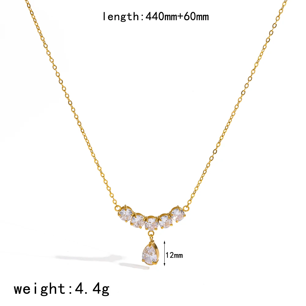 18K vergoldete Edelstahl-Halskette mit Wassertropfen-Zirkon-Anhänger für Damen, luxuriöser wasserdichter Schmuck für den täglichen Gebrauch, Geschenk. – Detail 6