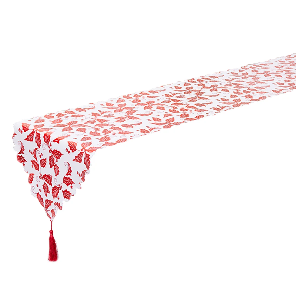 Bronzing Christmas Table Runner - Star Leaf Snowflake Tablecloth Placemat with Tassel for Xmas Table Decorations E