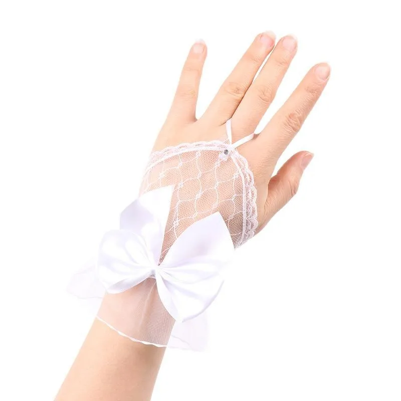 Gloves Bridal Wedding Dress Short Grid Lolita Fingerless Black Lace Mesh Bow Women Elegant Lightweight Breathable Party