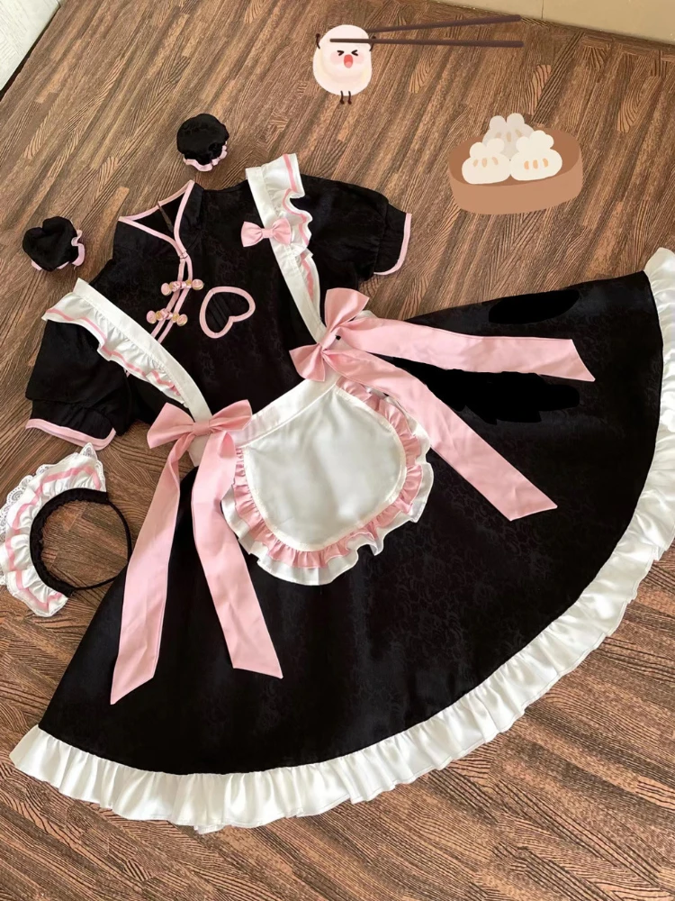 CP5XL Bow Ties Lolita Dress Sexy Maid Cafe Costumes Sweetheart RolePlay Stage Outfit Birthday Princess Apparel Cute Chemise Plus