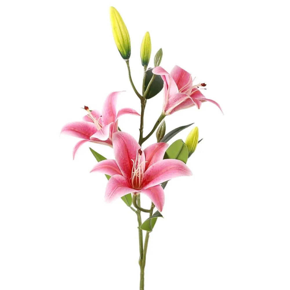 

80cm Artificial Flower Branch Plastic Real Touch Silk Lilium Brownii Flower Handmade Elegant Fake Flowers Outdoor Garden Decor