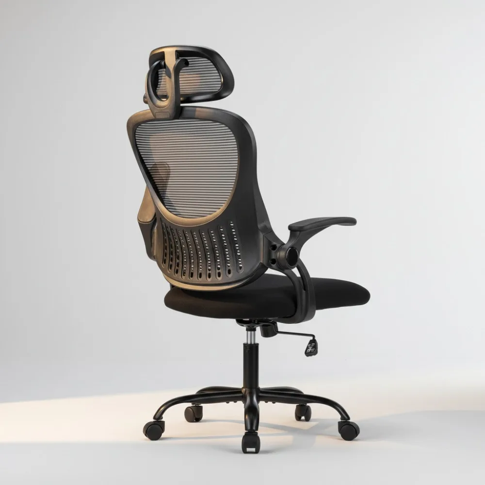 

Эргономичное сетчатое офисное кресло с высокой спинкой, регулируемым подголовником, поясничной опорой и откидными подлокотниками для учебы домашнего офиса