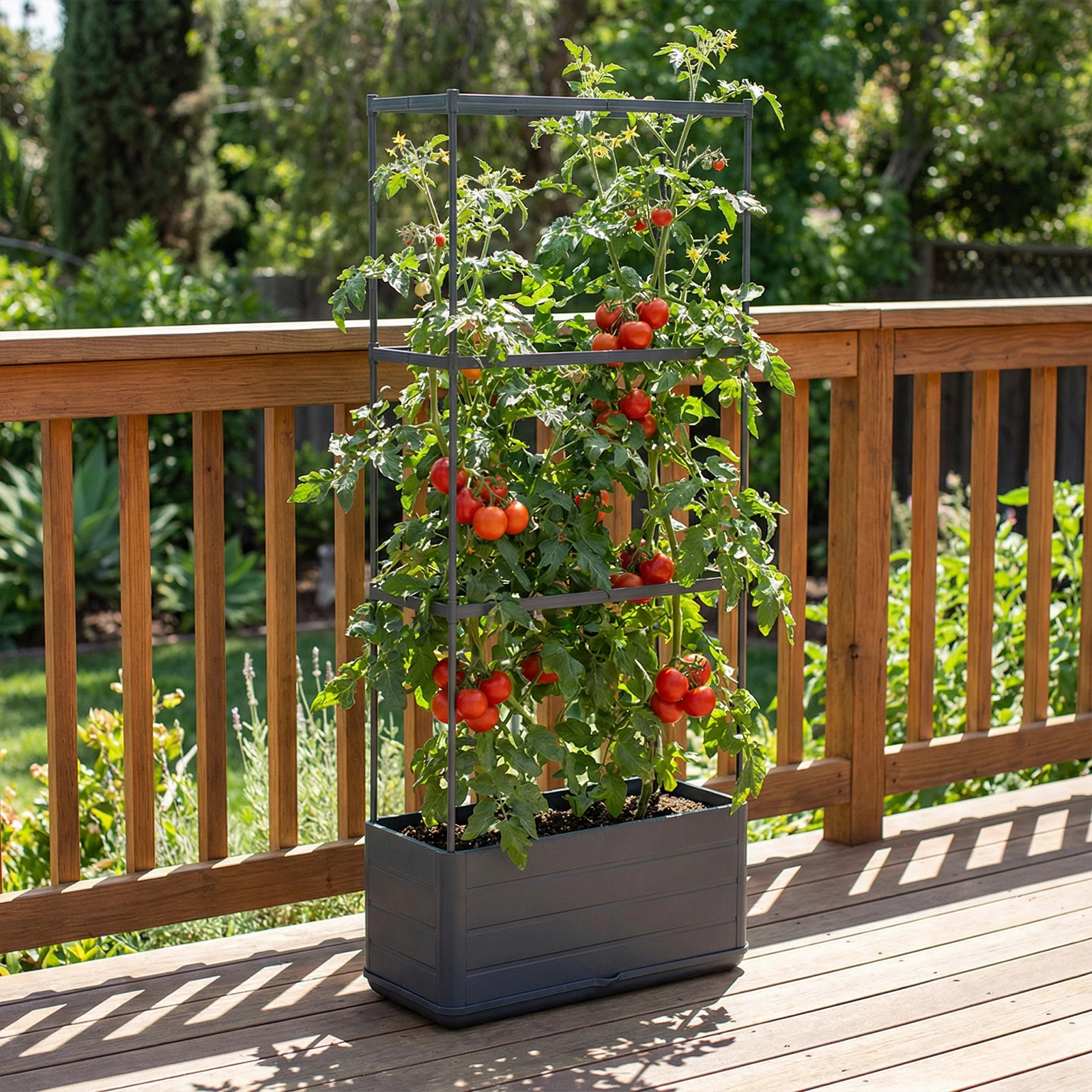 Raised Garden Bed Tomato Planter with Trellis Self-Watering Plant Support Planter for Climbing Vegetables Plants Outdoor Patio view 8