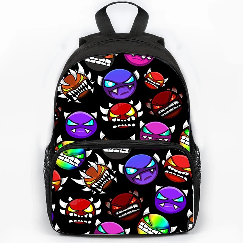 Grande capacità Angry Geometry Dash zaino per bambini 16 pollici Anime Bookbag zaini da viaggio studenti zainetto per ragazze ragazzi