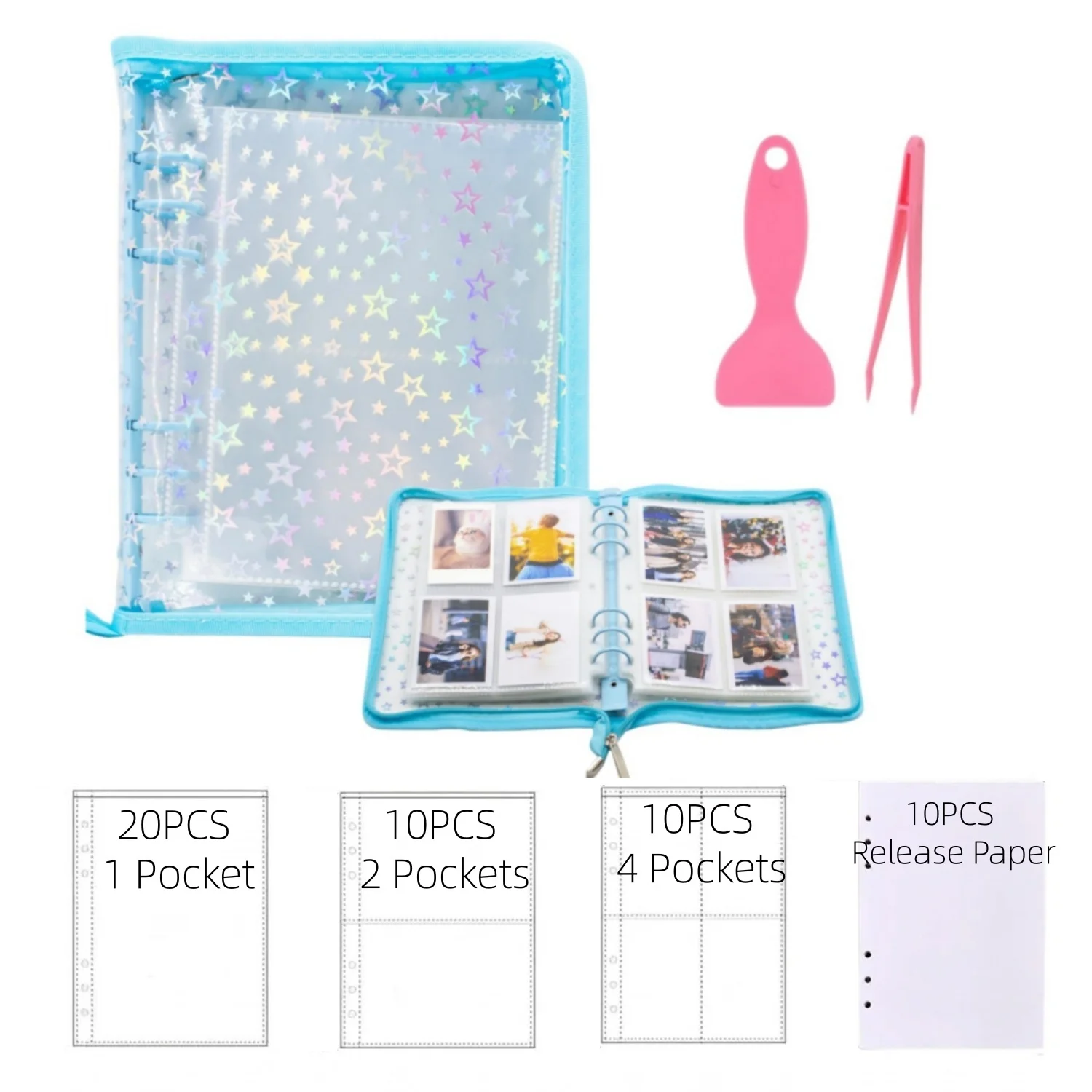Reusable A5 Stickers Collecting Book Album Holder with 40 Sheet 3 Type of Inner Paper Blank Release Paper Tweezers and Squeegee