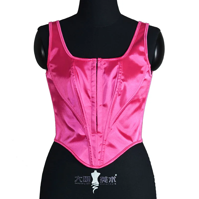 CINTHRONEZ-Espartilho Cetim Monocromático para Mulher, Roupa Interior Sexy, Colete Top Colheita, Correia, Bustier elegante, Rosa Cor Vermelha